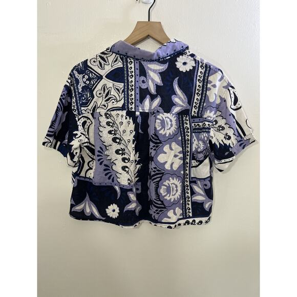 Festival Boho Linen Blend Beach Top XS Coastal Vacation Maximalist Resort Artsy - Picture 2 of 12